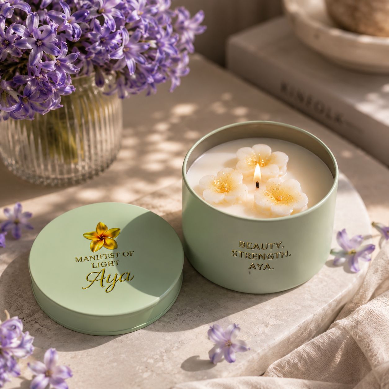 Lumânare mare parfumată cu frangipani, 150gr, House of Aya